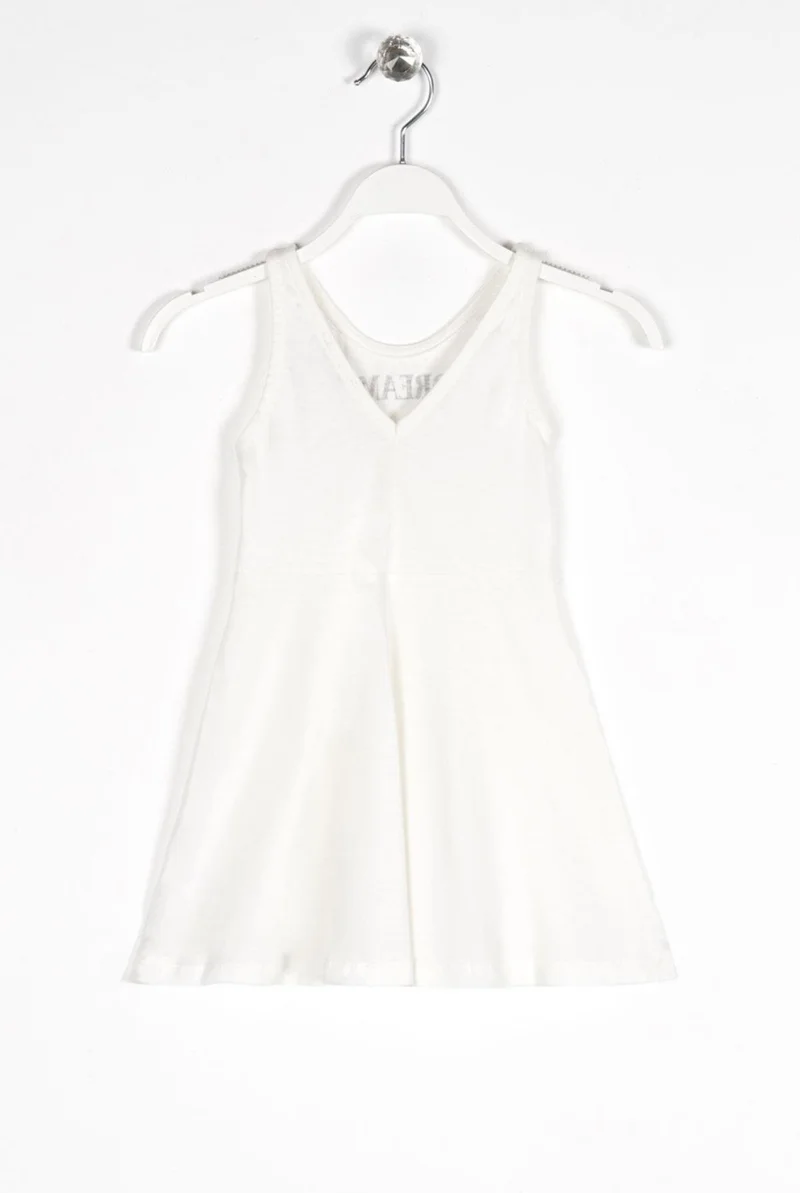 زيبكيدز Round Neck Zero Sleeve Dream Printed - White Color Girl's Dress