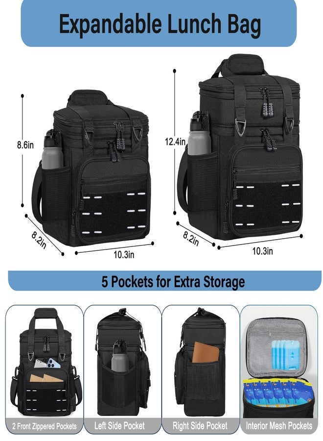 TENKIST Expandable Large Lunch Box, Double Deck Insulated Lunch Cooler Bag Heavy Duty Leakproof Lunch Pail for Men Adults Work Office Outdoor Picnic Trips,16L,Black - Image 4