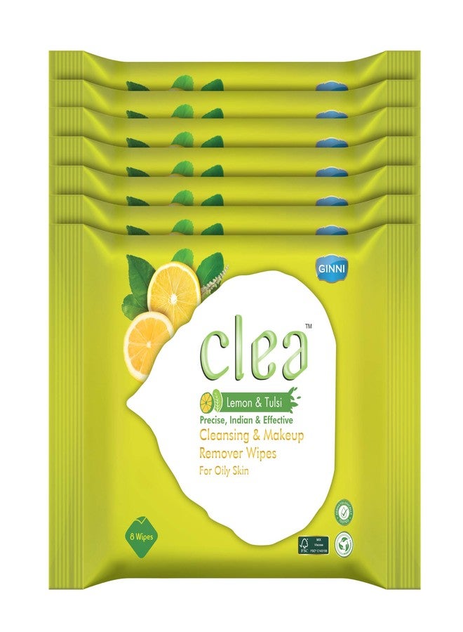 سيلا مناديل مبللة لإزالة المكياج برائحة الليمون والريحان للبشرة الدهنية - تزيل الزيوت الزائدة، ترطب، تمنع ظهور حب الشباب، ترطب البشرة - عبوة من 7 قطع (8 مناديل في كل عبوة، حجم المنديل: 150 مم × 140 مم) - Image 1
