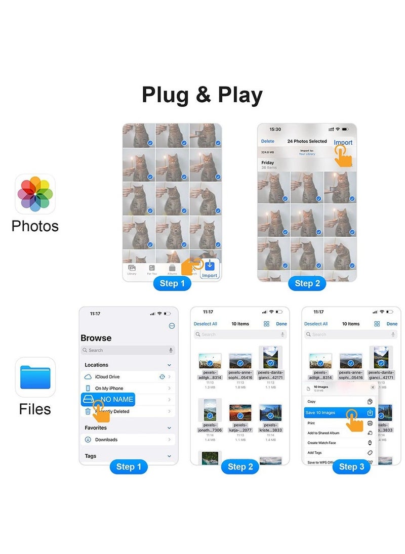 فلوينغ قارئ بطاقة SD لجهاز iPhone، Lightning إلى قارئ بطاقة SD، قارئ بطاقة SD ثلاثي الوظائف لمحول كاميرا رقمية بطاقة SD / Micro SD متوافق مع iPhone، قارئ بطاقة SD توصيل وتشغيل. - Image 4