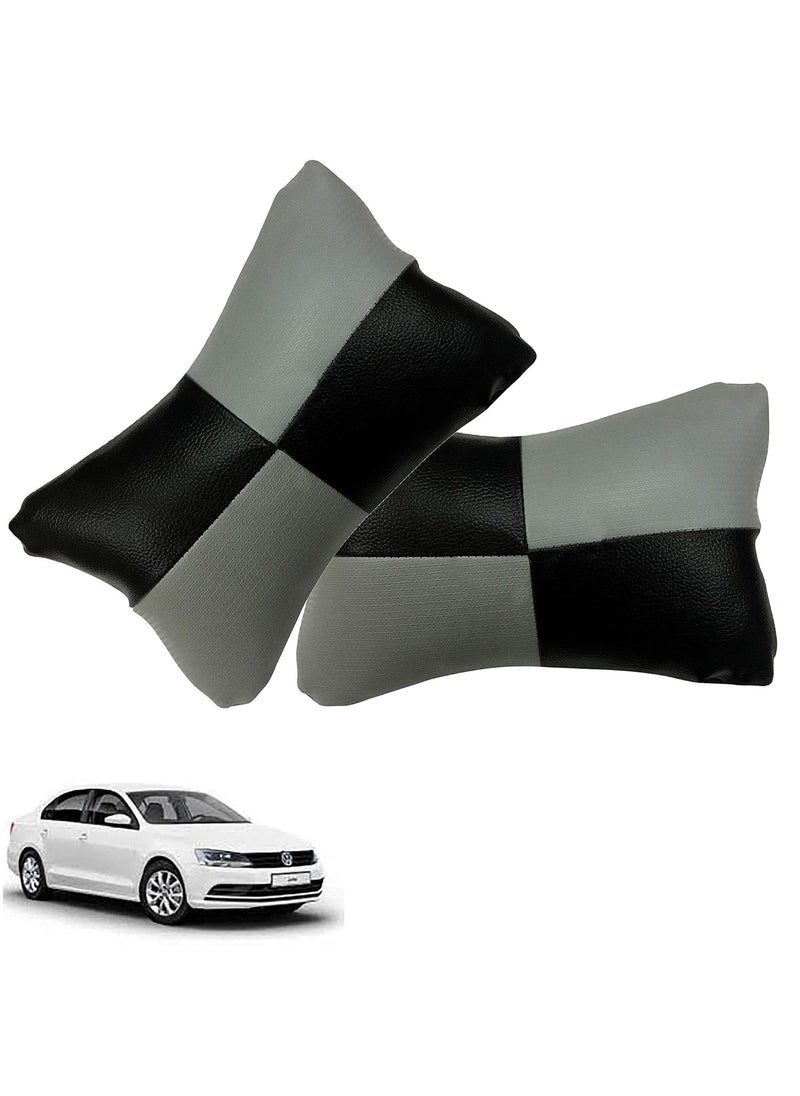 Adroitz Adroitz Grey Car Seat Neck Rest Cushion Pillow in Check Design Set of 2 for CAR  - Image 1