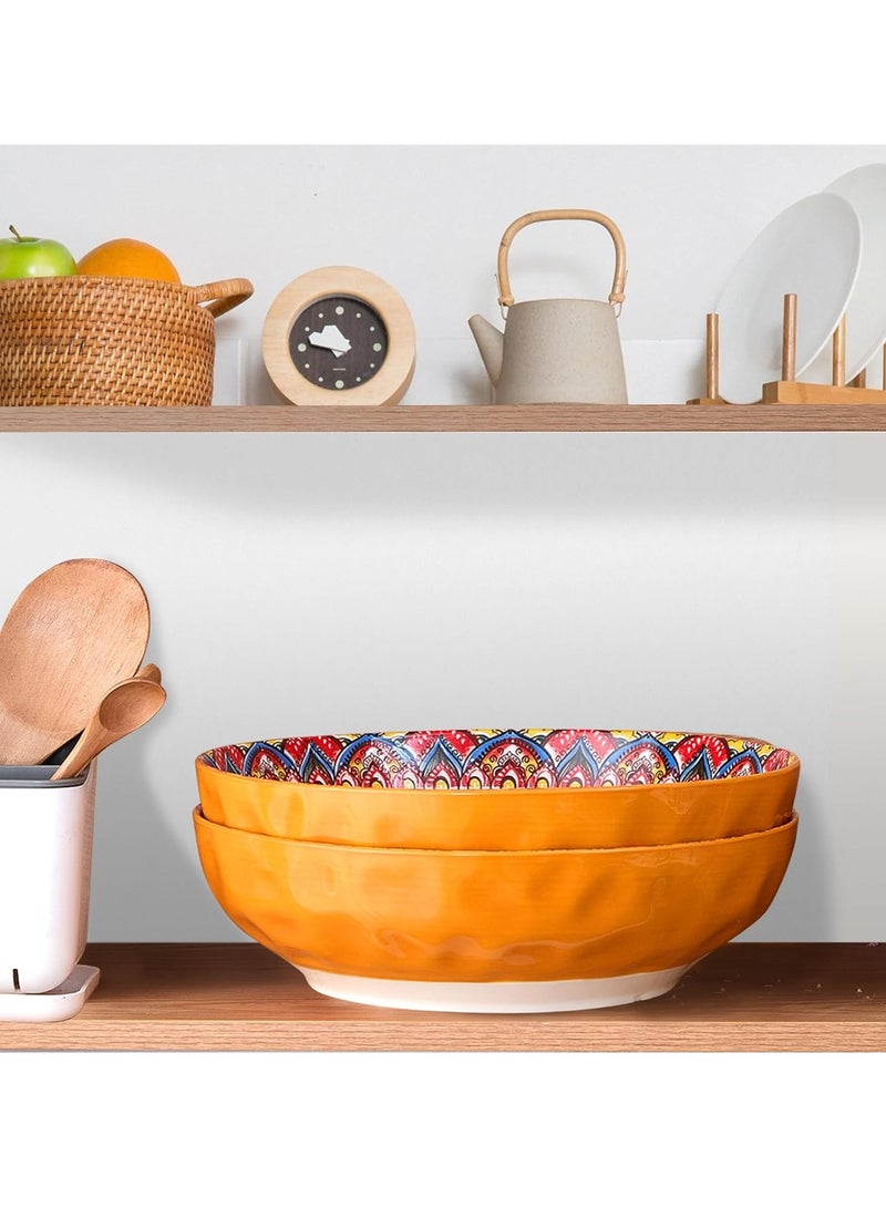 Bohemian Ceramic Salad Bowl, 2 Pack Large Ceramic Serving Bowls, Soup Bowl, 10 inch Dinner Plates for Pasta, Boho Decorative Serving Dishes for Entertaining, Vibrant Color Fruits Bowls for Party, Home Decor  - Image 5