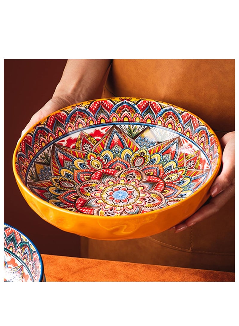 Bohemian Ceramic Salad Bowl, 2 Pack Large Ceramic Serving Bowls, Soup Bowl, 10 inch Dinner Plates for Pasta, Boho Decorative Serving Dishes for Entertaining, Vibrant Color Fruits Bowls for Party, Home Decor  - Image 2