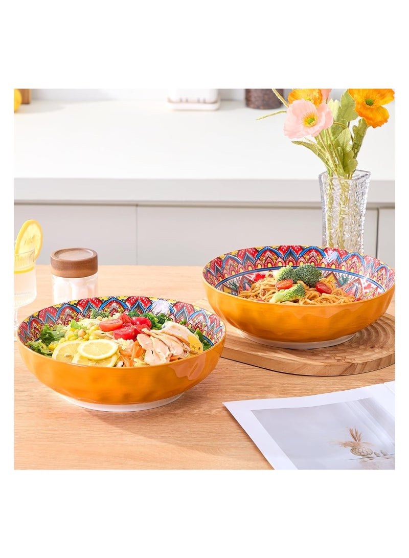 Bohemian Ceramic Salad Bowl, 2 Pack Large Ceramic Serving Bowls, Soup Bowl, 10 inch Dinner Plates for Pasta, Boho Decorative Serving Dishes for Entertaining, Vibrant Color Fruits Bowls for Party, Home Decor  - Image 3