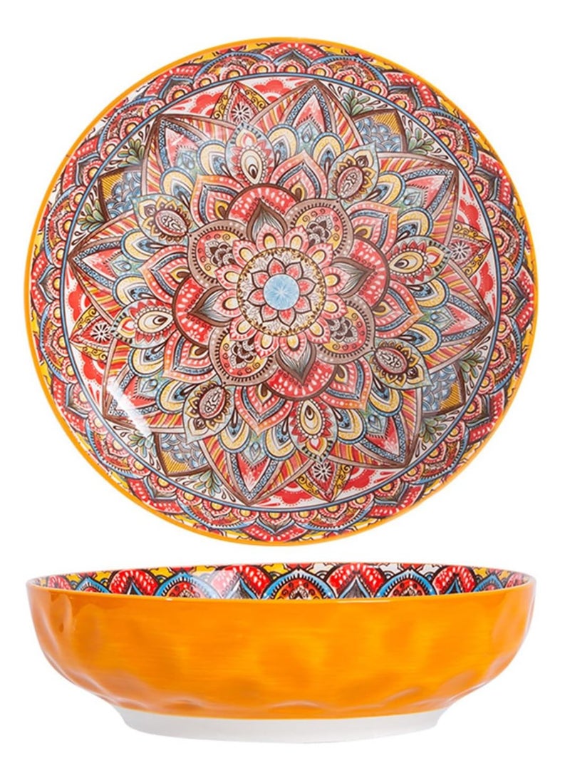 Bohemian Ceramic Salad Bowl, 2 Pack Large Ceramic Serving Bowls, Soup Bowl, 10 inch Dinner Plates for Pasta, Boho Decorative Serving Dishes for Entertaining, Vibrant Color Fruits Bowls for Party, Home Decor  - Image 1