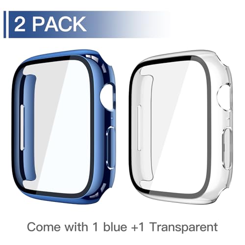 Misxi 2 Pack Tempered Glass Case Compatible for Apple Watch Series 11 (2025) Series 10 46mm, Hard PC Screen Protector Overall Protection Scratch-Resistant Cover for iWatch, 1 Blue + 1 Transparent - Image 2