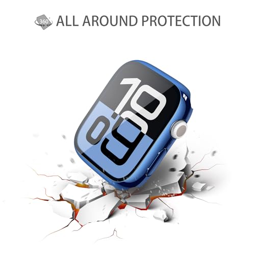 Misxi 2 Pack Tempered Glass Case Compatible for Apple Watch Series 11 (2025) Series 10 46mm, Hard PC Screen Protector Overall Protection Scratch-Resistant Cover for iWatch, 1 Blue + 1 Transparent - Image 5