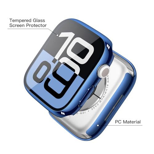 Misxi 2 Pack Tempered Glass Case Compatible for Apple Watch Series 11 (2025) Series 10 46mm, Hard PC Screen Protector Overall Protection Scratch-Resistant Cover for iWatch, 1 Blue + 1 Transparent - Image 4