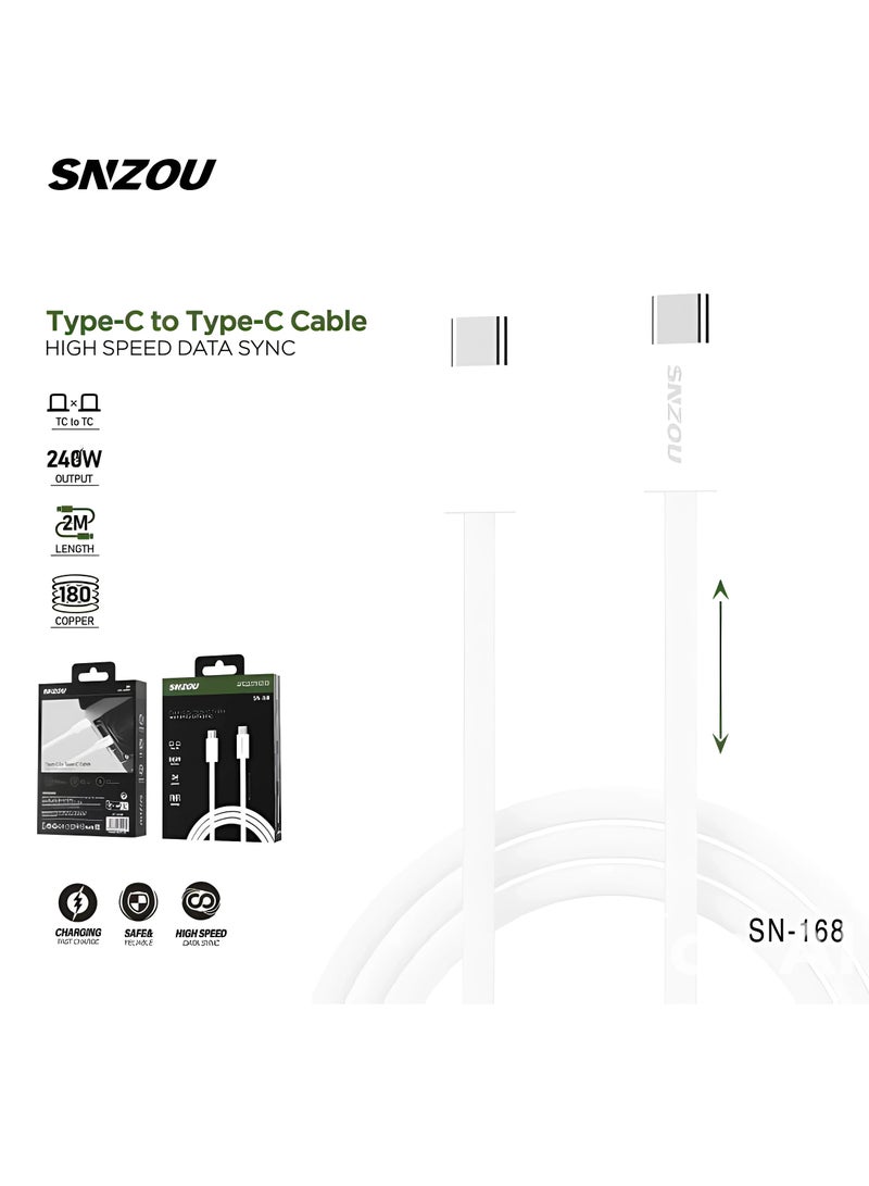SNZOU Snzou UltraFast 240W Type-C to Type-C Cable The SN-168 Data Cable delivers ultra-fast 240W charging with high-speed data synchronization. Designed with 180 copper core reinforcement, it ensures durability and stable power delivery. - Image 2