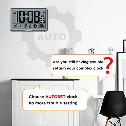 WallarGe Auto Set Digital Wall Clock Battery Operated, Desk Clocks with Temperature, Humidity and Date, Large Display Digital Calendar Alarm Clock for Elderly, Bedroom, Office, 8 Time Zone, Auto DST. - Image 3