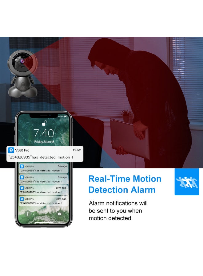 كاميرا روبوت واي فاي داخلية، صوت ثنائي الاتجاه، دوران بانورامي 360 درجة، اتصال صوتي متنقل لمراقبة - Image 2