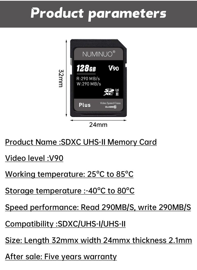 NUMINUO - 128GB UHS-II U3 V90 SDXC Memory Card - Up to 290MB/s Read Speed and 290MB/s Write Speed - Image 1