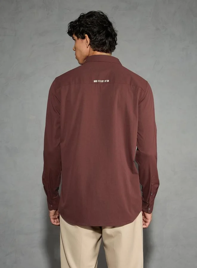Technosport  Solid 2-Way Stretch Long Sleeve Regular Fit Shirt for Men | Best Price UAE