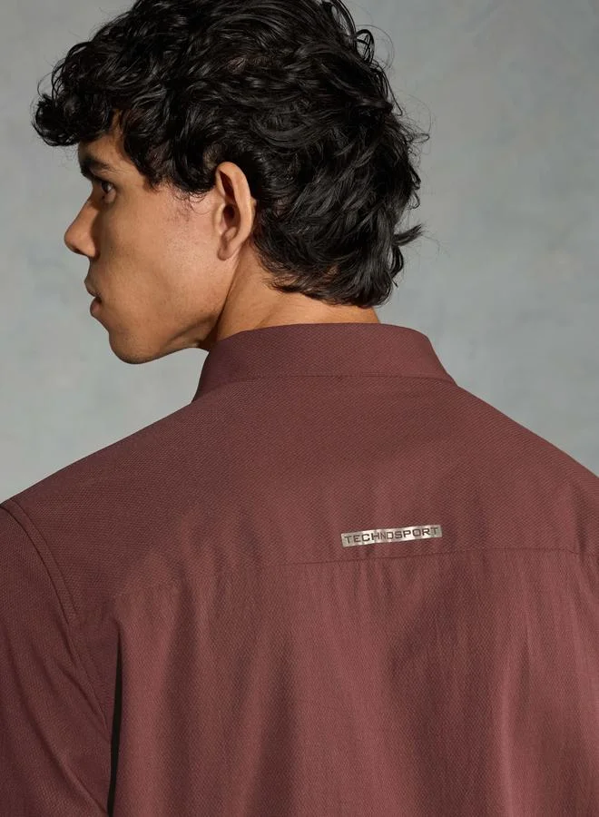 Technosport  Solid 2-Way Stretch Long Sleeve Regular Fit Shirt for Men | Best Price UAE