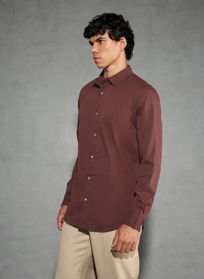 Technosport  Solid 2-Way Stretch Long Sleeve Regular Fit Shirt for Men | Best Price UAE