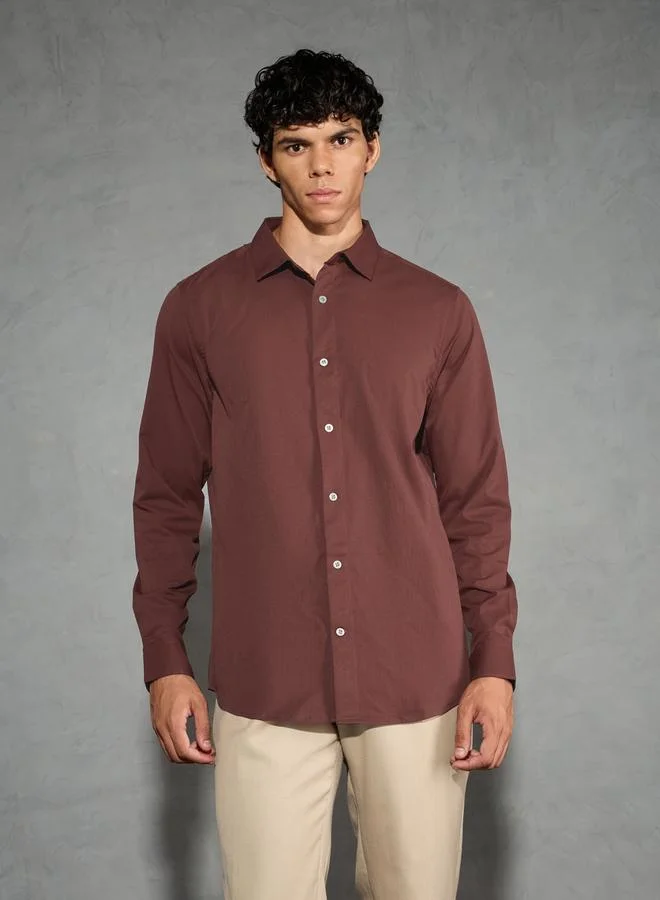 Technosport Technosport Solid 2-Way Stretch Long Sleeve Regular Fit Shirt