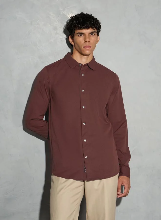 Technosport Technosport Solid 2-Way Stretch Long Sleeve Regular Fit Shirt