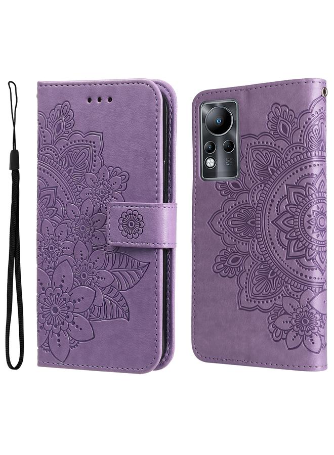 اس-توب جراب لهاتف Infinix Note 11، مصنوع من الجلد بتصميم نقش زهور 7 بتلات، قابل للطي أفقيًا - Image 1