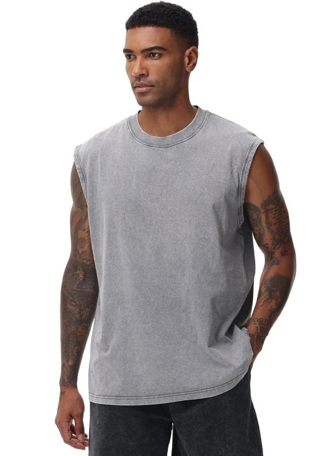 SnowElve Mens Workout Tank Tops Sleeveless Tee Shirts Men Muscle Shirt Gym Acid Wash T Shirts Running Beach Loose Fit Tee, Black+grey+coffee, L - Image 4