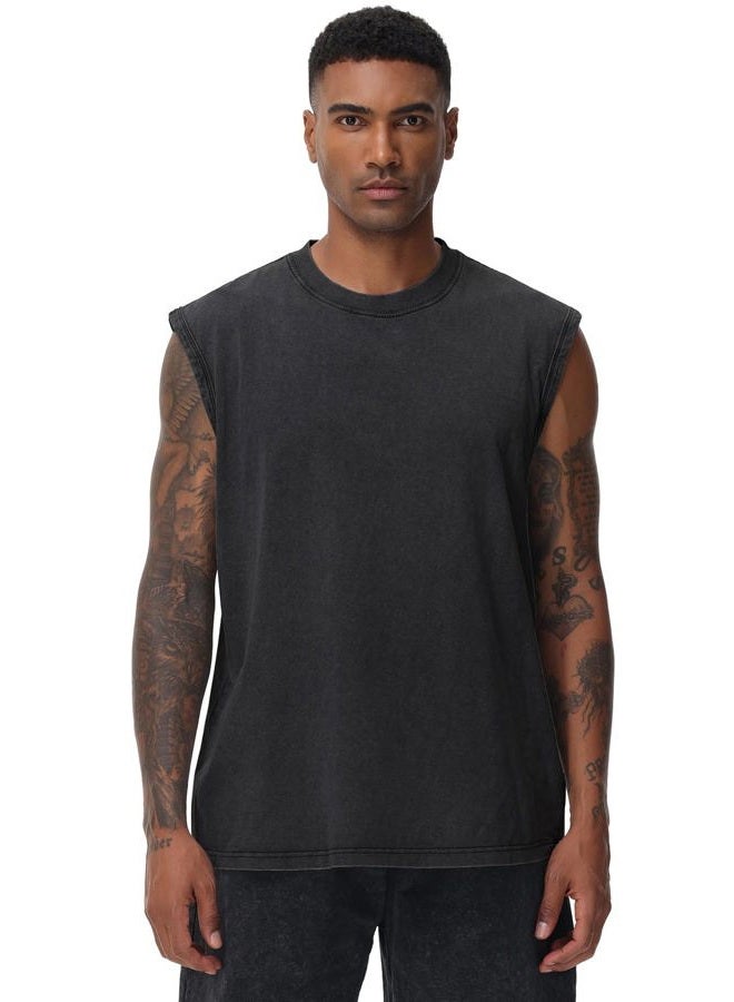 SnowElve Mens Workout Tank Tops Sleeveless Tee Shirts Men Muscle Shirt Gym Acid Wash T Shirts Running Beach Loose Fit Tee, Black+grey+coffee, L - Image 2