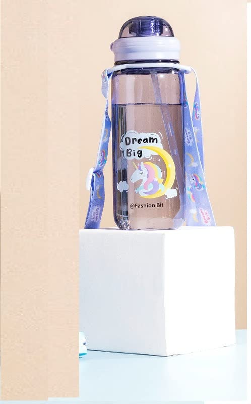 TEMSON Cute Water Bottle for Kids – Cartoon Animal Design Sipper Bottle with Straw and Adjustable Strap Stylish Water Bottle with Sipper, School Water Bottle for Kids – 520 ML(FB-5385) (Purple) - Image 1