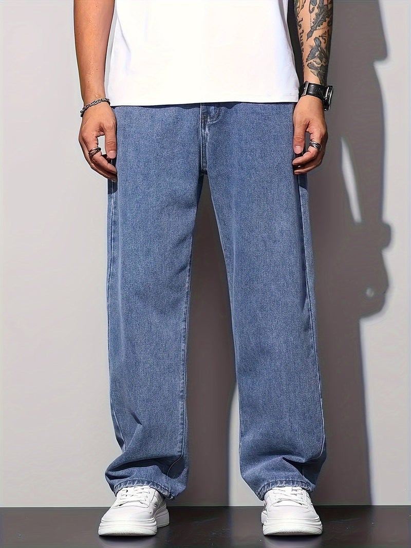 2025 New Men's Casual Wide-Leg Jeans - Cotton Blend\u002FMachine Washable, All-Season Comfort, Solid Color, 380g\u002Fm² High-End Denim Fabric - Image 5