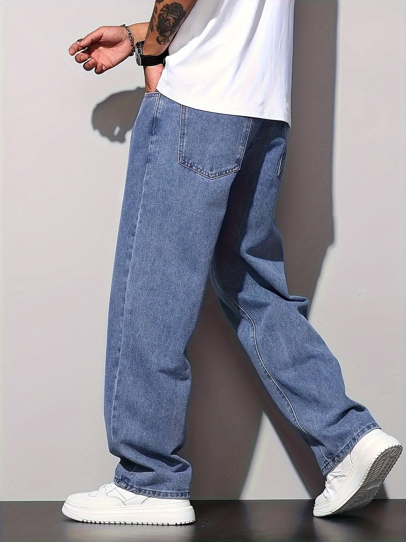 2025 New Men's Casual Wide-Leg Jeans - Cotton Blend\u002FMachine Washable, All-Season Comfort, Solid Color, 380g\u002Fm² High-End Denim Fabric - Image 4