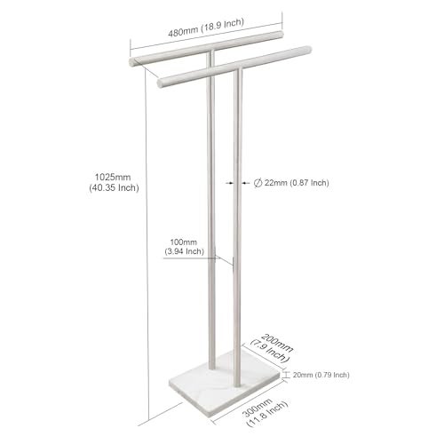 EADOT 40.3 Inch Standing Towel Rack Bath Sheet Holder with Marble Design Base for Bathroom Floor 2 Tier Towel Holder Stand 304 Stainless Steel Brushed Nickel(Same Height) - Image 2