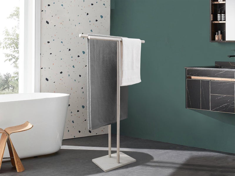 EADOT 40.3 Inch Standing Towel Rack Bath Sheet Holder with Marble Design Base for Bathroom Floor 2 Tier Towel Holder Stand 304 Stainless Steel Brushed Nickel(Same Height) - Image 3