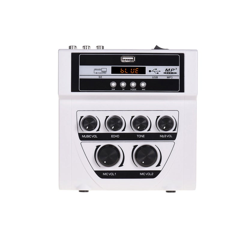 MF-8 Mini Audio Mixer — Stereo Echo Mixing Console featuring dual microphone inputs, Bluetooth connectivity, recording capabilities, and MP3 playback functionality; ideal for live streaming and online karaoke applications across TVs, computers, and smartphones. - Image 1