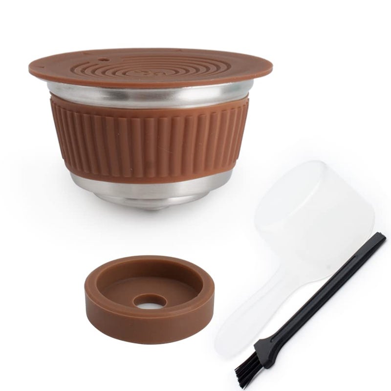 Fit For Dolce Gusto machine maker Refillable resuable Coffee Capsules Filter Cup Dripper Metal Stainless Steel Coffee Filter and BASEcolor brown