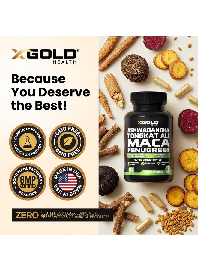 X Gold Health Ashwagandha 5000mg + Tongkat Ali 1000mg + Maca Root 5000mg + Fenugreek 3000mg Supplement | Black + Red + Yellow Maca Root Extract & Fenugreek Herbal Supplements for Men & Women - Made in USA - Image 5