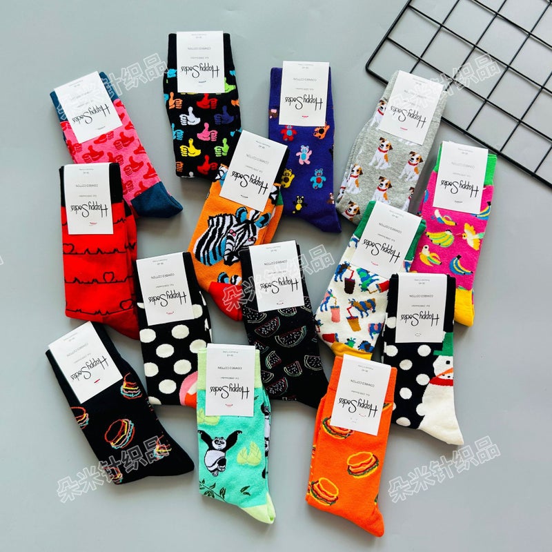 New Happy Socks Swedish Ins Socks Fashion Cartoon Happy Women'S Socks Mid-Tube Couple Long Beautiful Legs Trendy Socks - Image 2