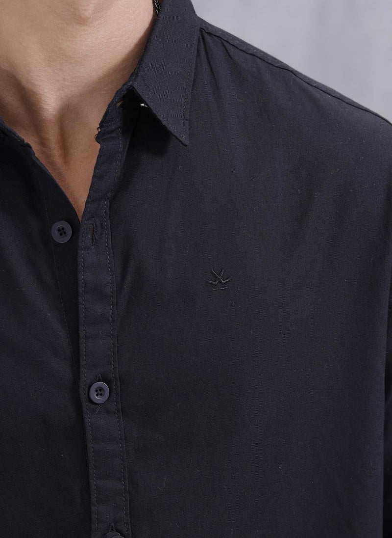 Wrogn Solid Oversized Casual Shirt | Black - Image 5
