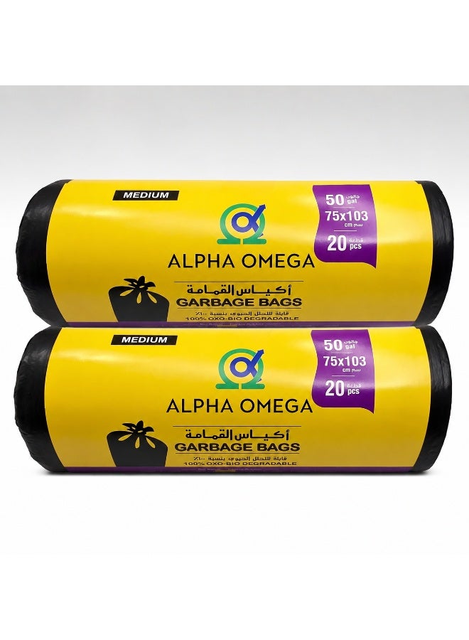 Alpha Omega 50 Gallon Heavy Duty Garbage Bags Trash Bags, Pack of 2 - Image 1