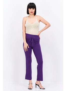 UNDIZ Women Ribbed Drawstring Straight Leg Pants, Purple  - Image 4