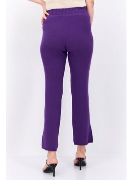 UNDIZ Women Ribbed Drawstring Straight Leg Pants, Purple  - Image 2