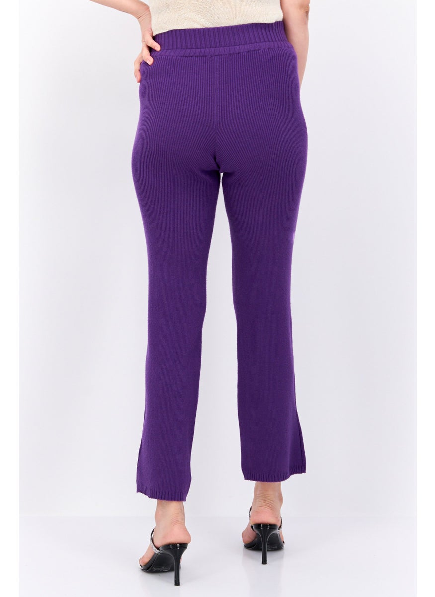 UNDIZ Women Ribbed Drawstring Straight Leg Pants, Purple  - Image 2