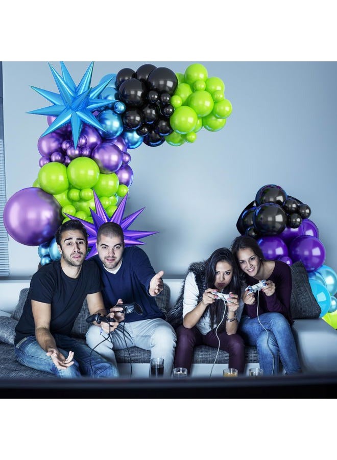 Froova Blue Purple Balloon Garland Arch Kit, 104 PCS Metallic Purple Blue Black and Green Balloons with Star Balloons for Kids Boys Video Game Night Birthday Party Decorations - Image 4