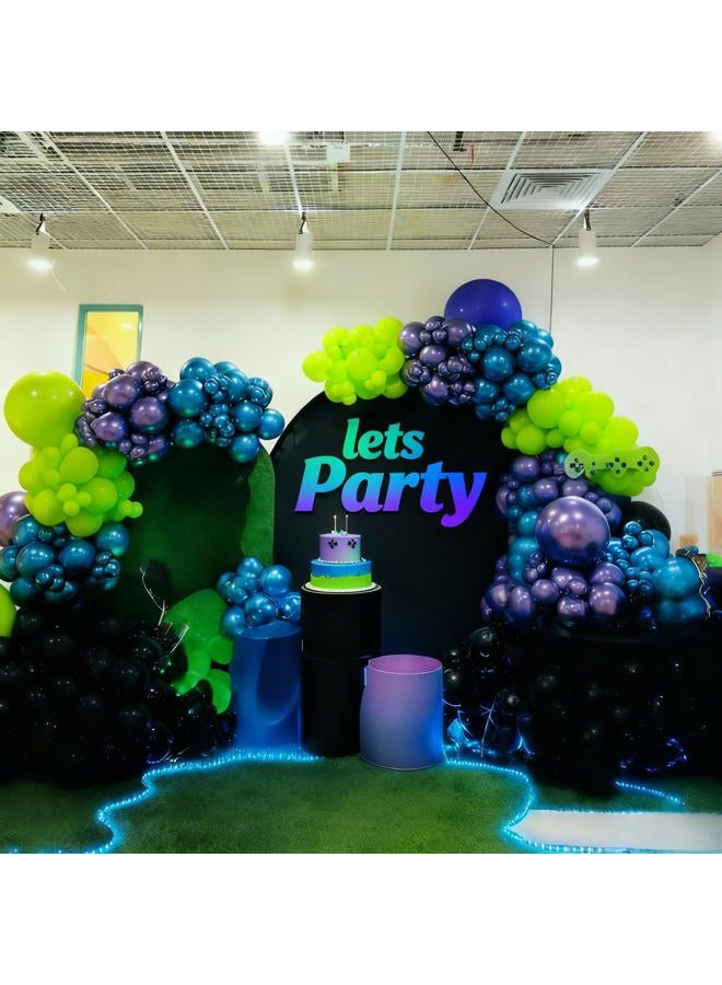 Froova Blue Purple Balloon Garland Arch Kit, 104 PCS Metallic Purple Blue Black and Green Balloons with Star Balloons for Kids Boys Video Game Night Birthday Party Decorations - Image 5
