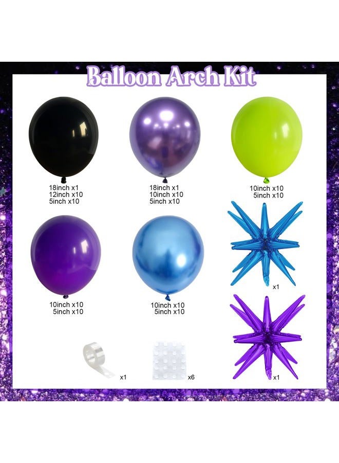 Froova Blue Purple Balloon Garland Arch Kit, 104 PCS Metallic Purple Blue Black and Green Balloons with Star Balloons for Kids Boys Video Game Night Birthday Party Decorations - Image 2