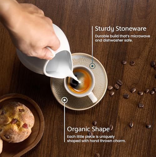 Kook طقم أكواب وصحون إسبريسو من كوك، أكواب وأطباق خزفية بشكل عضوي ريفي وملمس ريش، آمنة في غسالة الصحون والميكروويف، 2.7 أونصة، طقم من 4، ألوان محايدة متعددة - Image 4