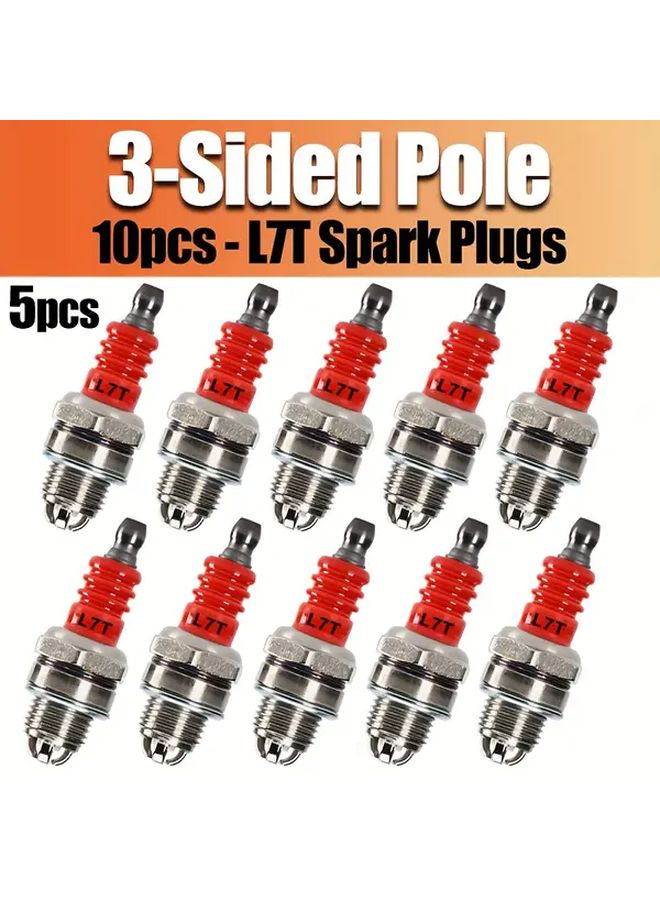 Set Of 10 High Quality 3 Electrode Spark Plug L7T For 2 Stroke Engines Gas Chainsaws Brush Cutters Hedge Trimmers Replacement Accessories Petrol Blow Gun Parts Chain Saw Components Garden Tool Substitute - Image 1