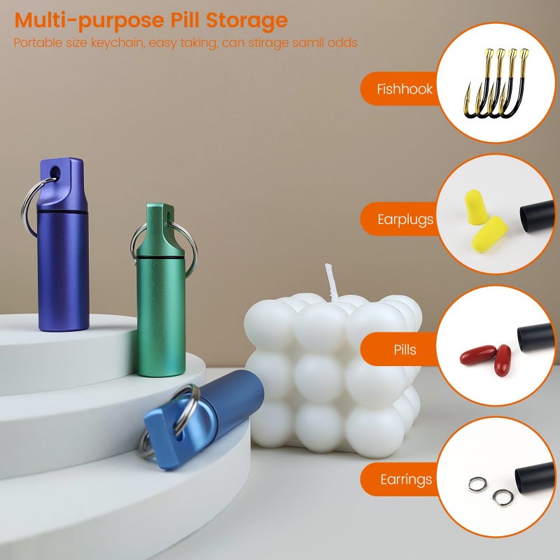 LETAOWJ Small Pill Organizer Box Waterproof Keychain Pill Holder Portable Travel Pill Container Metal Case with Keyring for Outdoor Camping Travel - Image 4