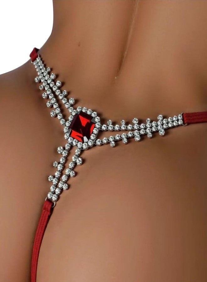 Rotaiboes سروال داخلي مزين بسلاسل من الكريستال الأحمر للنساء، مجوهرات سلسلة الخصر، بيكيني، خيط رفيع لمهرجان الرقص - Image 2