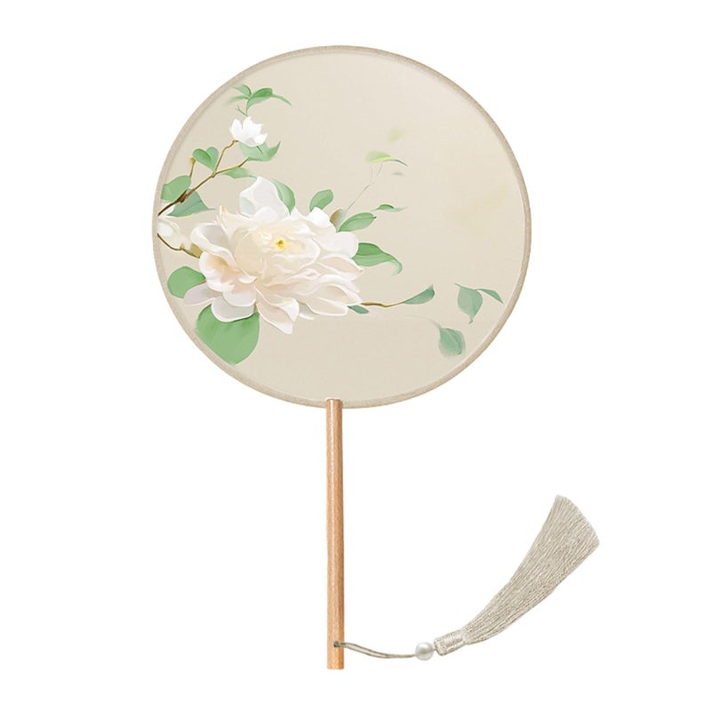 EINCORN Handhelds Chinese Fan Classical Tassels Chinese Inks Painting Fan Florals Pattern Round Silk Fan - Image 1