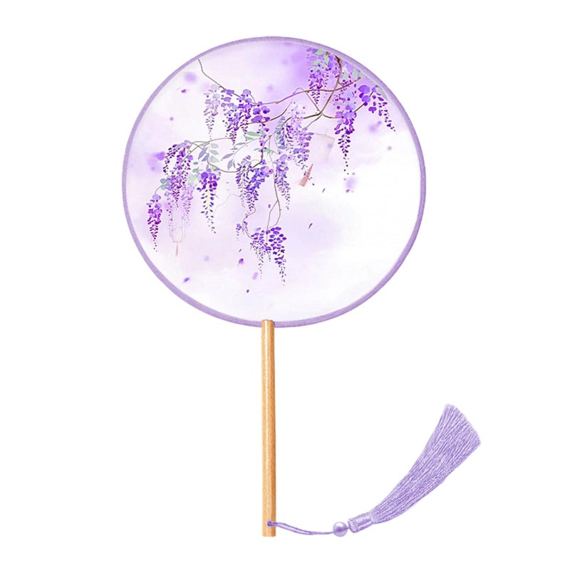 EINCORN Handhelds Chinese Fan Classical Tassels Chinese Inks Painting Fan Florals Pattern Round Silk Fan - Image 3