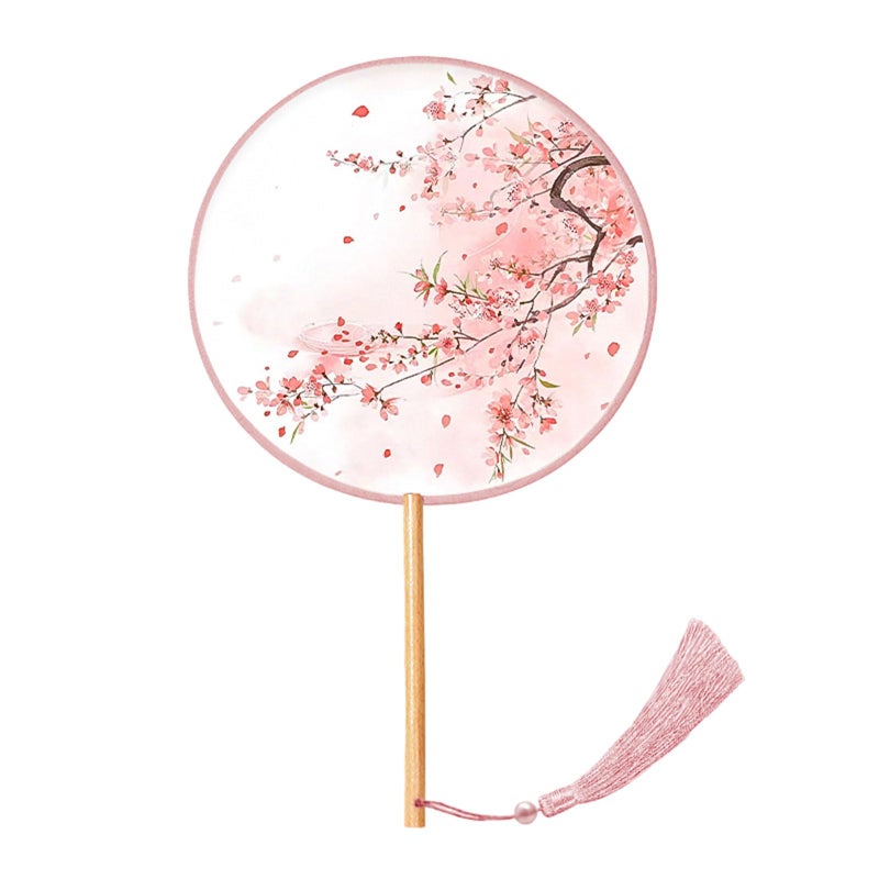 EINCORN Handhelds Chinese Fan Classical Tassels Chinese Inks Painting Fan Florals Pattern Round Silk Fan - Image 4