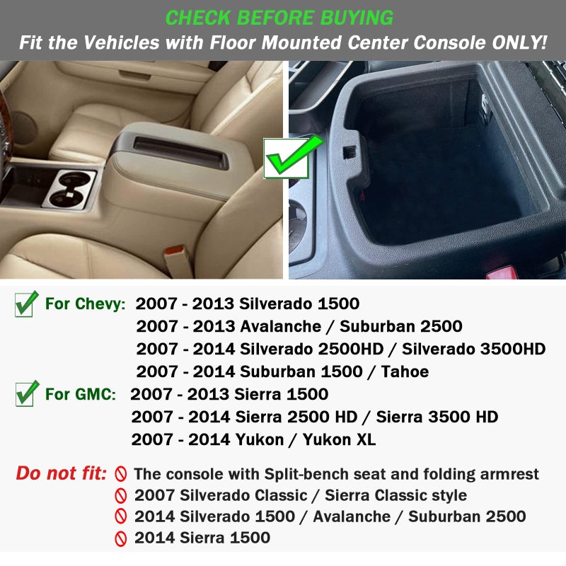 TOPINSTALL Center Console Organizer Compatible with 2007-2014 Chevy Silverado GMC Sierra Avalanche Tahoe Suburban Yukon Yukon XL Accessories, Truck Console Organizer Storage Full Size Tray - Image 3