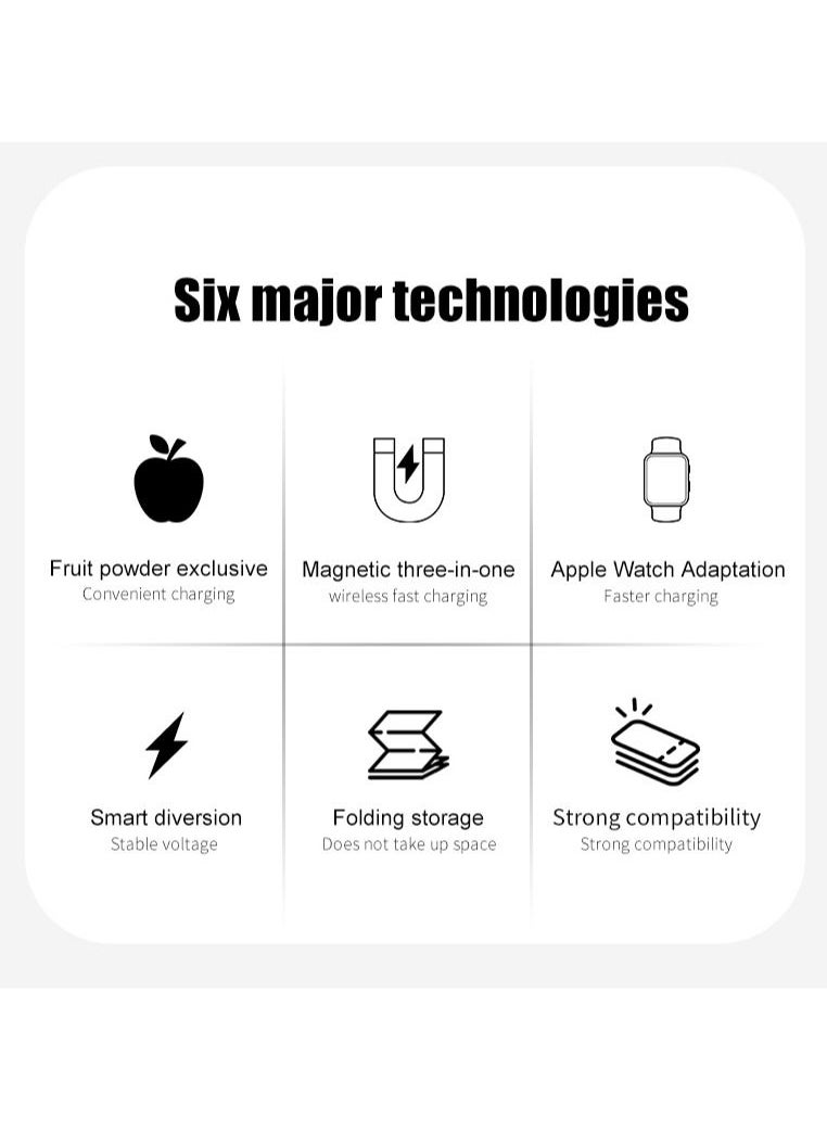 Generic - Charging Station for Apple Multiple Devices - 3 in 1 Magnetic Foldable Wireless Charger Dock - Travel Charging Pad for iPhone 14 13 12 Pro Max Plus Watch & Airpods(Black) - Image 1